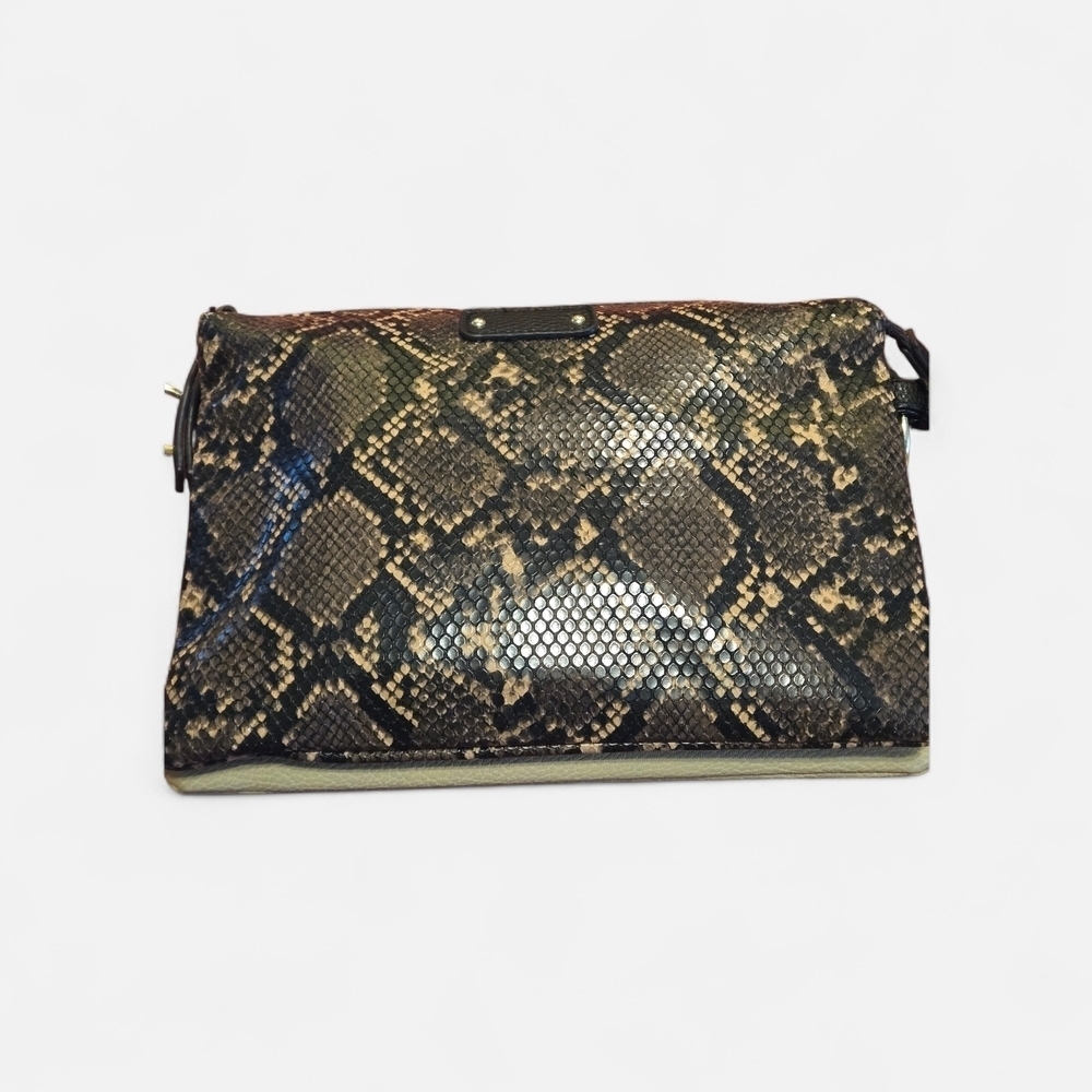 Time & Tru Faux Snakeskin Pattern Crossbody Bag 3 Compartments Zipper Closure - Picture 3 of 12